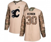 Youth Calgary Flames #30 Mike Vernon Authentic Camo Veterans Day Practice Hockey Jersey