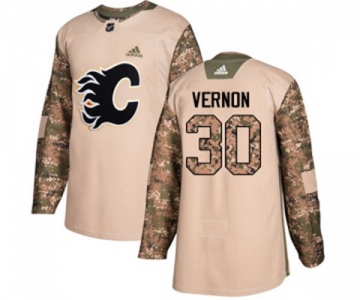 Youth Calgary Flames #30 Mike Vernon Authentic Camo Veterans Day Practice Hockey Jersey