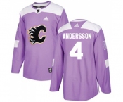 Youth Calgary Flames #4 Rasmus Andersson Authentic Purple Fights Cancer Practice Hockey Jersey