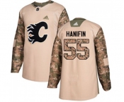 Youth Calgary Flames #55 Noah Hanifin Authentic Camo Veterans Day Practice Hockey Jersey