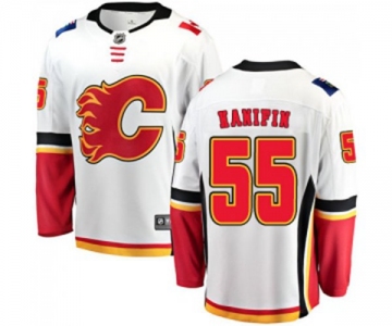 Youth Calgary Flames #55 Noah Hanifin Authentic White Away Fanatics Branded Breakaway Hockey Jersey