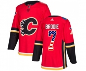 Youth Calgary Flames #7 TJ Brodie Authentic Red USA Flag Fashion Hockey Jersey