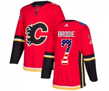 Youth Calgary Flames #7 TJ Brodie Authentic Red USA Flag Fashion Hockey Jersey