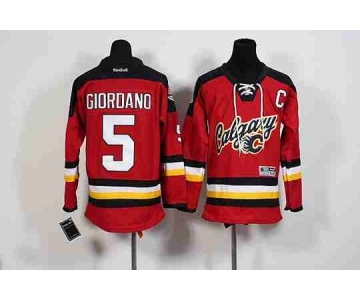 youth nhl jerseys calgary flames #5 giordano red[patch C][2015 new]