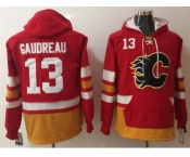 Calgary Flames #13 Johnny Gaudreau Red Name & Number Pullover NHL Hoodie