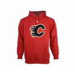 Calgary Flames Red Old Time Hockey Big Logo with Crest Pullover Hoodie