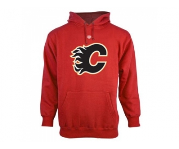 Calgary Flames Red Old Time Hockey Big Logo with Crest Pullover Hoodie