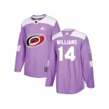 Men Adidas Carolina Hurricanes #14 Justin Williams Purple Authentic Fights Cancer Stitched NHL Jersey