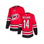 Men Adidas Carolina Hurricanes #14 Justin Williams Red Home Authentic Stitched NHL Jersey