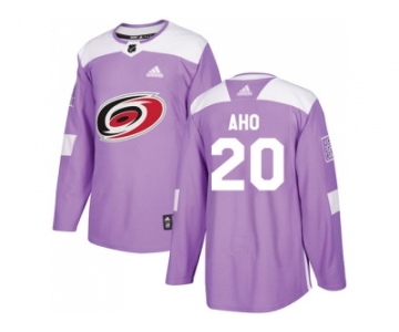 Men Adidas Carolina Hurricanes #20 Sebastian Aho Purple Authentic Fights Cancer Stitched NHL Jersey