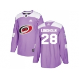 Men Adidas Carolina Hurricanes #28 Elias Lindholm Purple Authentic Fights Cancer Stitched NHL Jersey