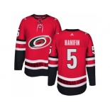 Men Adidas Carolina Hurricanes #5 Noah Hanifin Authentic Red Home NHL Jersey