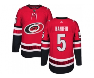 Men Adidas Carolina Hurricanes #5 Noah Hanifin Authentic Red Home NHL Jersey