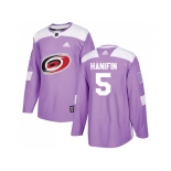 Men Adidas Carolina Hurricanes #5 Noah Hanifin Purple Authentic Fights Cancer Stitched NHL Jersey