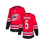 Men Adidas Carolina Hurricanes #5 Noah Hanifin Red Home Authentic Stitched NHL Jersey