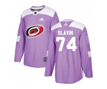 Men Adidas Carolina Hurricanes #74 Jaccob Slavin Purple Authentic Fights Cancer Stitched NHL Jersey