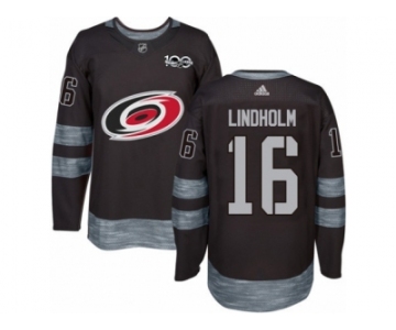 Men's Adidas Carolina Hurricanes #16 Elias Lindholm Authentic Black 1917-2017 100th Anniversary NHL Jersey