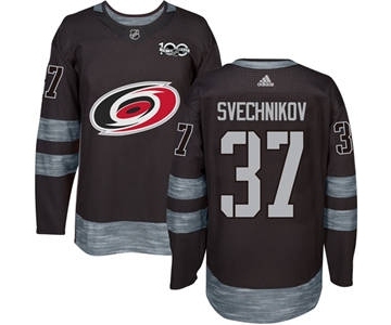 Men's Carolina Hurricanes #37 Andrei Svechnikov Black 1917-2017 100th Anniversary Stitched Hockey Jersey