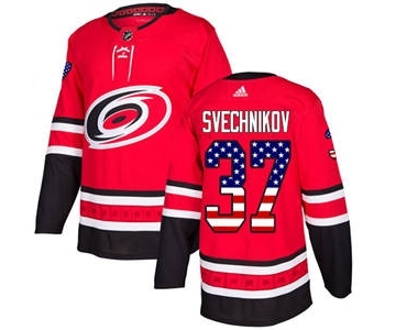 Men's Carolina Hurricanes #37 Andrei Svechnikov Red Home USA Flag Stitched Hockey Jersey