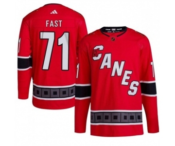 Men's Carolina Hurricanes #71 Jesper Fast 2022-23 Reverse Retro Red Stitched Jersey