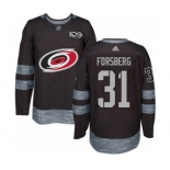 Men's Hurricanes #31 Anton Forsberg Black 1917-2017 100th Anniversary Stitched Hockey Jersey