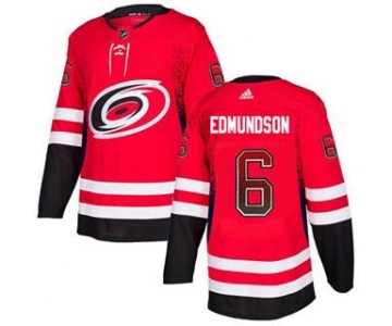 Men's Hurricanes #6 Joel Edmundson Red Home Authentic Drift Fashion Stitched Hockey Jersey