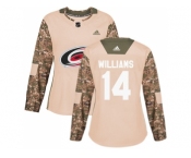 Women Adidas Carolina Hurricanes #14 Justin Williams Camo Authentic 2017 Veterans Day Stitched NHL Jersey