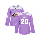 Women Adidas Carolina Hurricanes #20 Sebastian Aho Purple Authentic Fights Cancer Stitched NHL Jersey