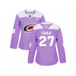 Women Adidas Carolina Hurricanes #27 Justin Faulk Purple Authentic Fights Cancer Stitched NHL Jersey