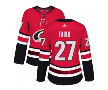 Women Adidas Carolina Hurricanes #27 Justin Faulk Red Home Authentic Stitched NHL Jersey