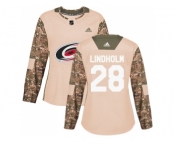 Women Adidas Carolina Hurricanes #28 Elias Lindholm Camo Authentic 2017 Veterans Day Stitched NHL Jersey