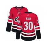 Women Adidas Carolina Hurricanes #30 Cam Ward Red Home Authentic Stitched NHL Jersey