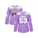 Women Adidas Carolina Hurricanes #53 Jeff Skinner Purple Authentic Fights Cancer Stitched NHL Jersey