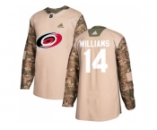 Youth Adidas Carolina Hurricanes #14 Justin Williams Camo Authentic 2017 Veterans Day Stitched NHL Jersey