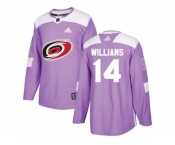 Youth Adidas Carolina Hurricanes #14 Justin Williams Purple Authentic Fights Cancer Stitched NHL Jersey