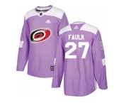 Youth Adidas Carolina Hurricanes #27 Justin Faulk Purple Authentic Fights Cancer Stitched NHL Jersey