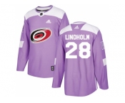 Youth Adidas Carolina Hurricanes #28 Elias Lindholm Purple Authentic Fights Cancer Stitched NHL Jersey