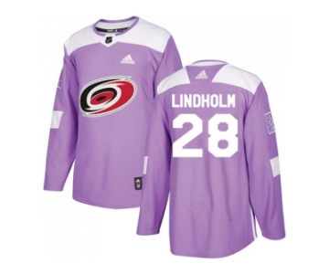 Youth Adidas Carolina Hurricanes #28 Elias Lindholm Purple Authentic Fights Cancer Stitched NHL Jersey