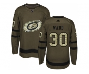 Youth Adidas Carolina Hurricanes #30 Cam Ward Green Salute to Service Stitched NHL Jersey