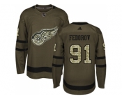 Adidas Detroit Red Wings #91 Sergei Fedorov Green Salute to Service Stitched NHL Jersey