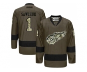 Detroit Red Wings #1 Terry Sawchuk Green Salute to Service Stitched NHL Jersey