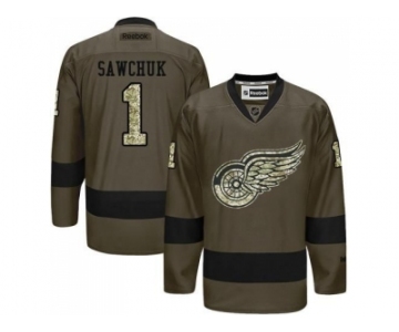 Detroit Red Wings #1 Terry Sawchuk Green Salute to Service Stitched NHL Jersey