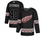 Detroit Red Wings #40 Henrik Zetterberg Black Team Logos Fashion Jersey