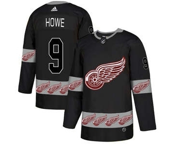 Detroit Red Wings #9 Gordie Howe Black Team Logos Fashion Jersey