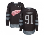 Detroit Red Wings #91 Sergei Fedorov Black 1917-2017 100th Anniversary Stitched NHL Jersey