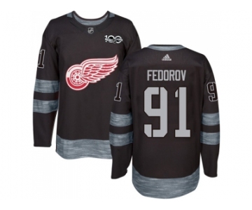 Detroit Red Wings #91 Sergei Fedorov Black 1917-2017 100th Anniversary Stitched NHL Jersey