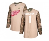 Men Adidas Detroit Red Wings #1 Terry Sawchuk Camo Authentic 2017 Veterans Day Stitched NHL Jersey