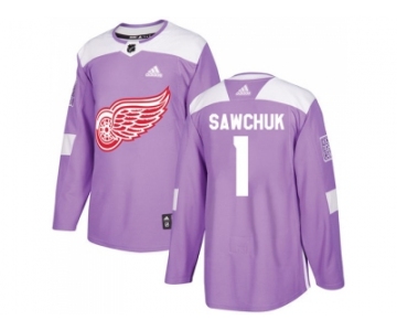 Men Adidas Detroit Red Wings #1 Terry Sawchuk Purple Authentic Fights Cancer Stitched NHL Jersey