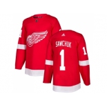 Men Adidas Detroit Red Wings #1 Terry Sawchuk Red Home Authentic Stitched NHL Jersey