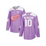 Men Adidas Detroit Red Wings #10 Alex Delvecchio Purple Authentic Fights Cancer Stitched NHL Jersey